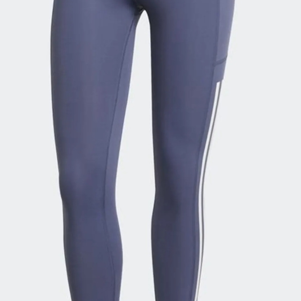 adidas Women's Blue Leggings with White Stripes